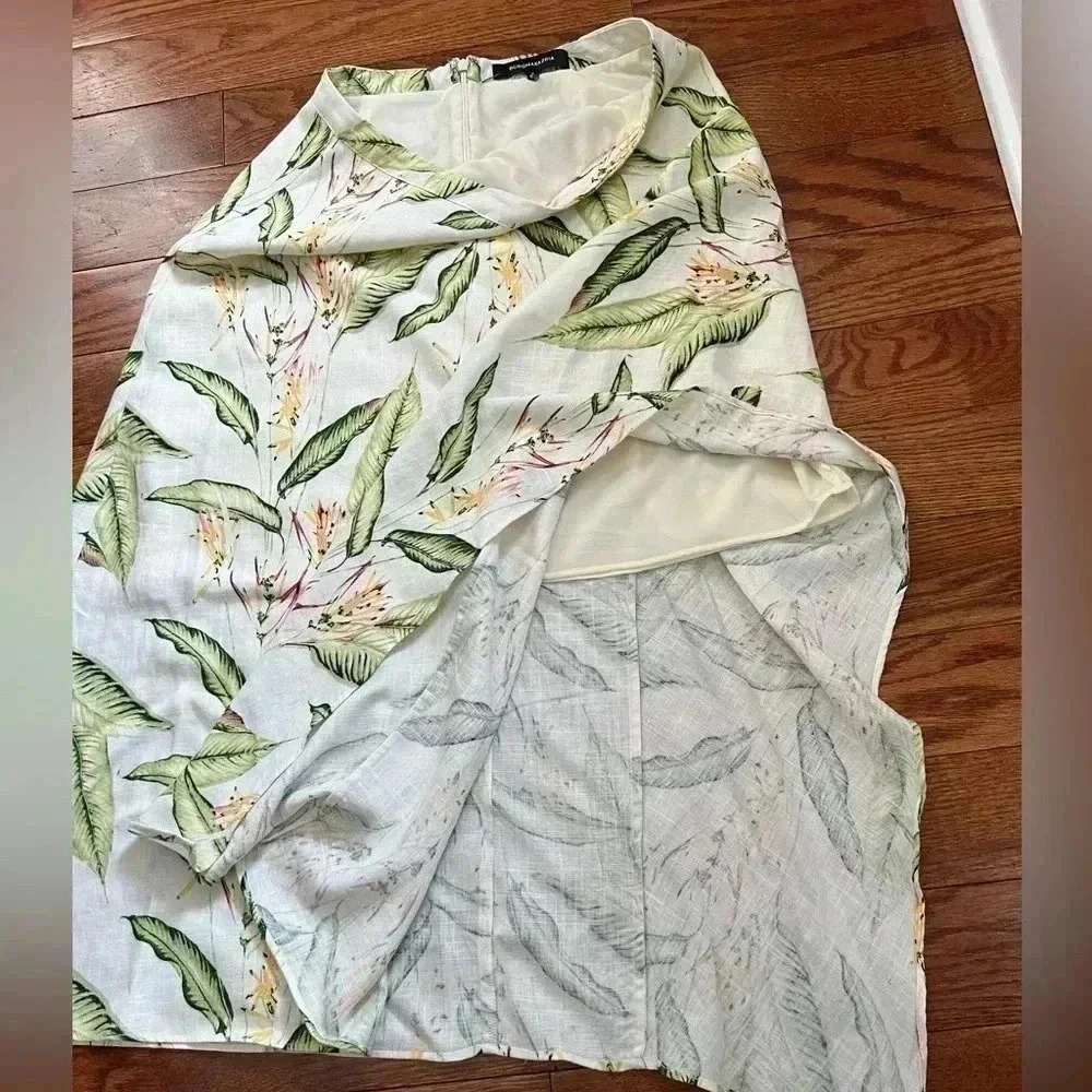 BCBGMAXAZRIA TROPICAL-PRINT ASYMMETRICAL MIDI SKIRT IN MULTI BIRD PRINT Sz M - Picture 5 of 12